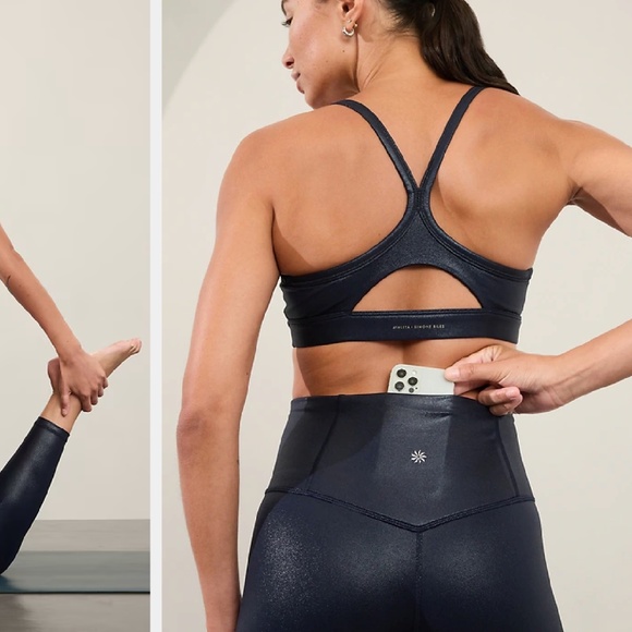 NWT, Athleta Elation Ultra High Rise Shine Legging, L, Navy Shine - Picture 2 of 9